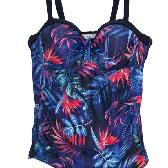 Yonique Women M Tropical Floral Print Tankini Top Adjustable Straps Padded Cups - Picture 2 of 9